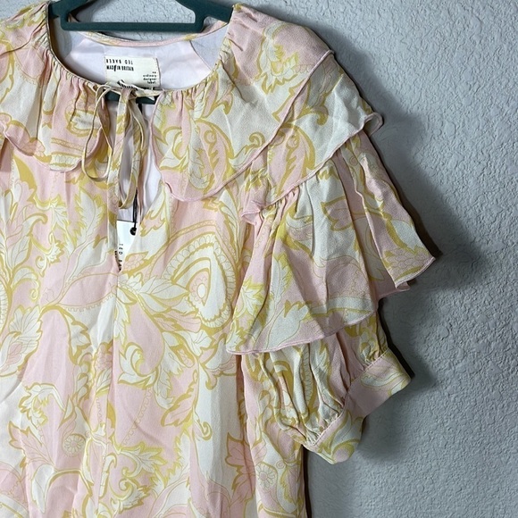 NWT Ted Baker Frisis MIB Frill Printed Top Pink Yellow 60s Retro Sz 2 M - Picture 6 of 15